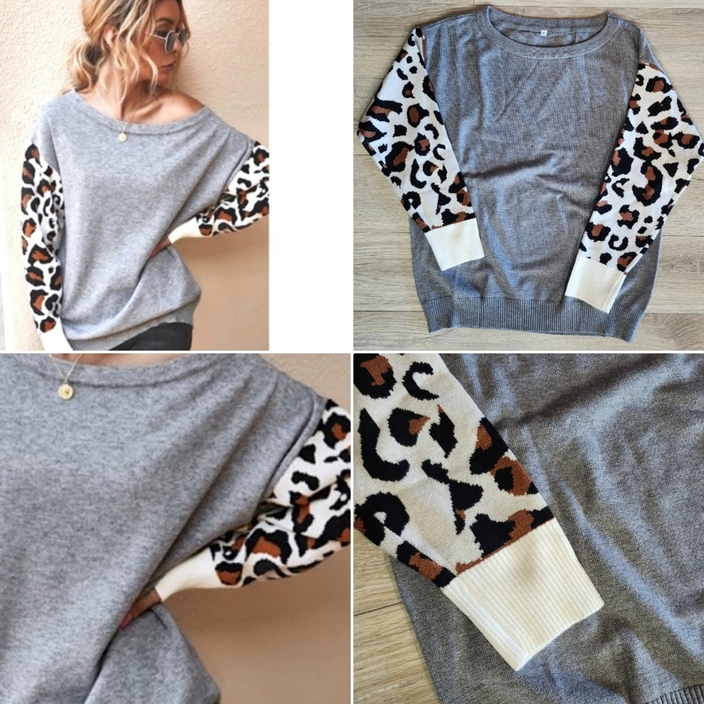 Super Soft🔥Leopard sleeve Sweater Top✨️ - Picture 1 of 14